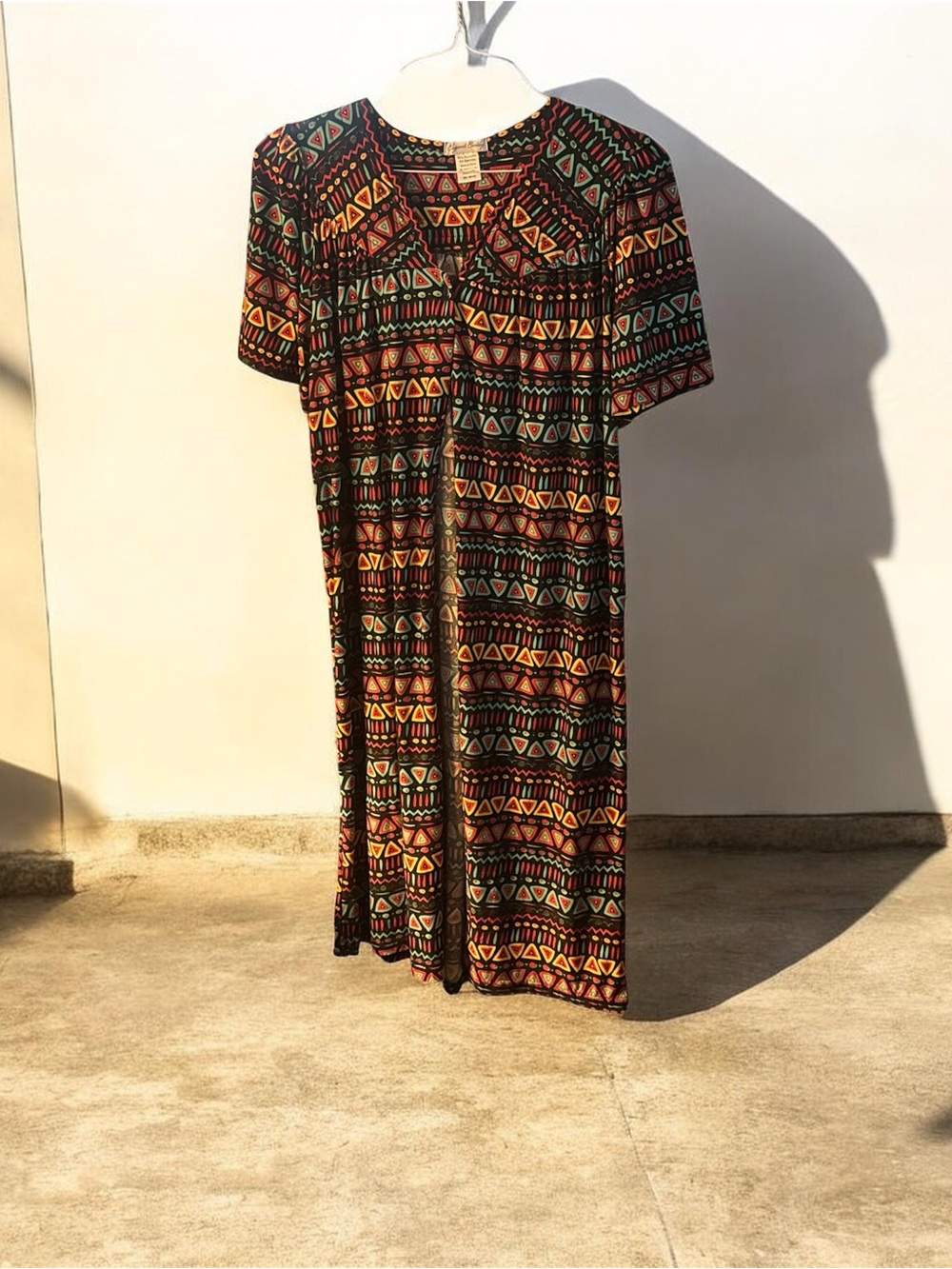 Tribal Print Long Duster in Black with Multicolor Pattern - Picture 3 of 10